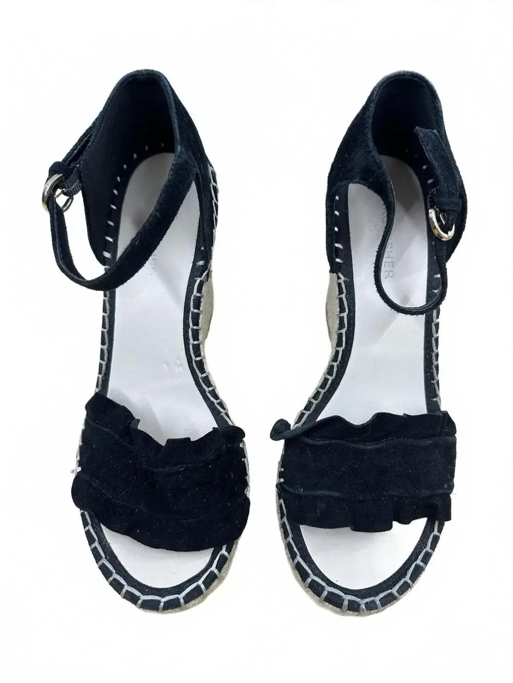 Marc Fisher Black Espadrille Wedge Ankle Strap Sandals Y2K Fairycore Summer